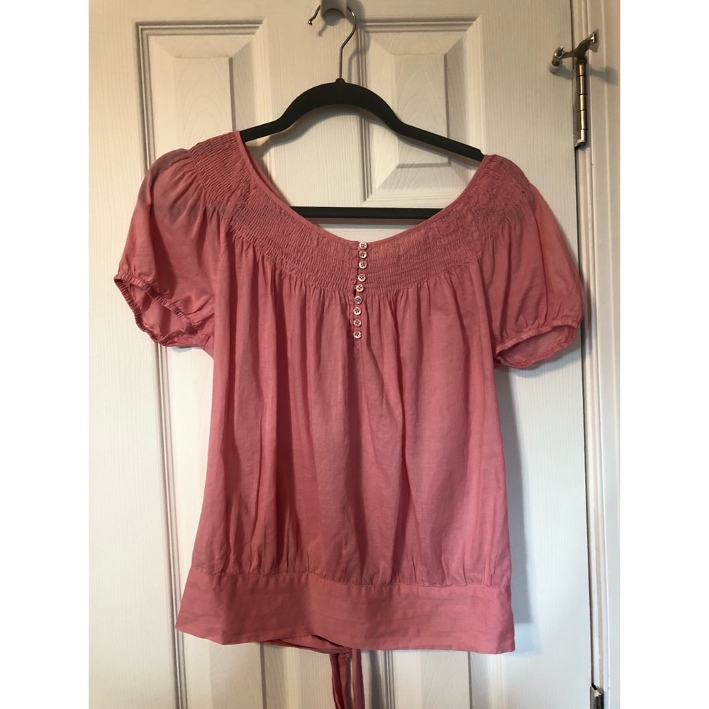 BCBGMaxAzria Pink 100% Cotton Wrap Top/ Open Back